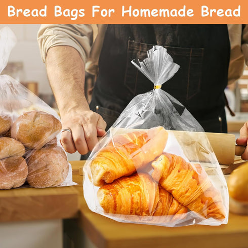 Reastar 72 Pack 100 Bread Bags with Ties, Clear Bread Bags for Homemade Bread and Ties, Adjustable Reusable Plastic