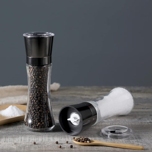 VEVOK CHEF Salt and Pepper Grinder Set Stainless Steel Black Mill with Adjustable Coarseness Spice Grinder