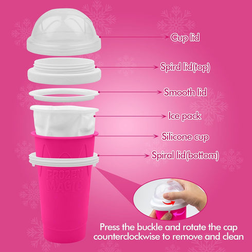 Slushy Maker Cup - DIY Magic Squeeze Cup, Portable Smoothie Maker for Juices, Milk, Ice Cream, Double Layers (Pink)