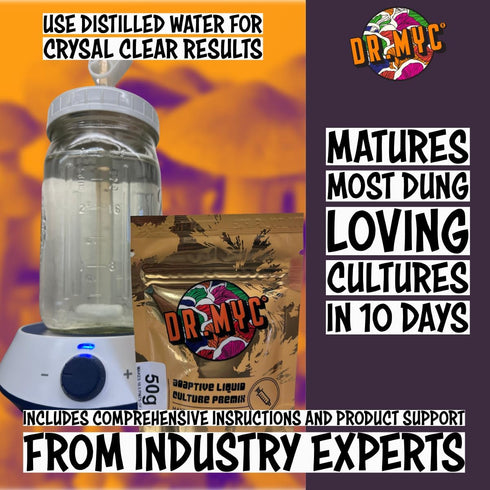 DRMyc 10.5 100 Supremely Clear Adaptive Liquid Culture Premix for Mushroom Cultivation - with Nutritional Profile