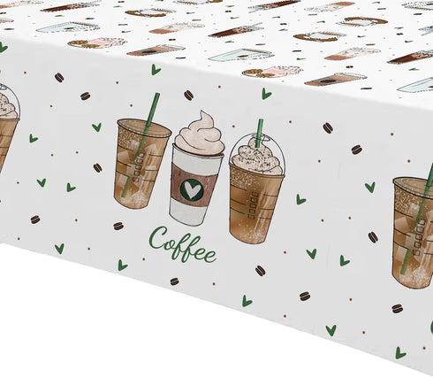 APOWBLS 3 Pack 55in 86in Coffee Party Decorations Tablecloth for Birthday Baby Shower, Disposable Latte Fun Coffee