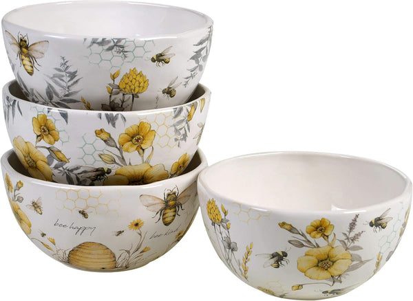 Bee Sweet Set of 4 Ceramic Ice Cream Bowls 6" Farmhouse Bee