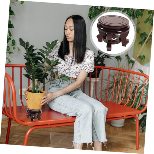 Flower Pot Base Wooden Planter Display Stands Potted Flower Stand Fishbowl Flower Pot Holder Wood Flowerpot Asian Wooden Vase Stand Teapot Vase Base Mini Bonsai Storage Rack Round