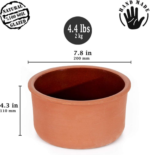 2.10 Clay Yogurt Pot, Inner Glazed Terracotta Cookware, Earthen Casserole Bowls for Oven Cooking, Terra Cotta Deep Pan