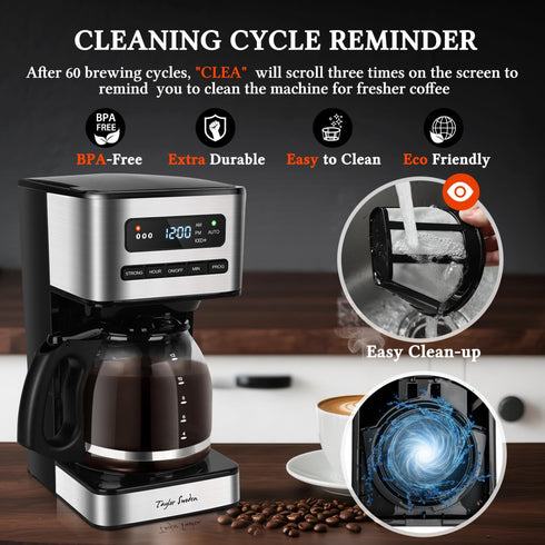 Programmable 12 4 24H Taylor Swoden Coffee Makers Cup, Hot and Iced Coffee Maker, Brew Strength, LED Display, Timer