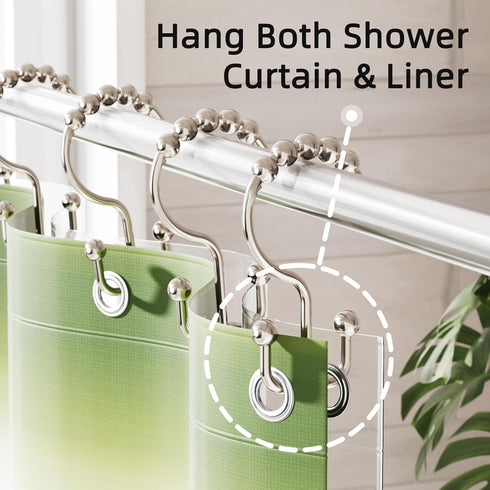 Amazer Shower Curtain Hooks, Rust-Resistant Metal Double Shower Curtain Rings, 12PCS for Bathroom Shower Curtain Rod