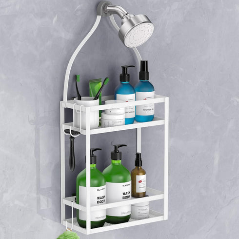 Meangood Shower Caddy 10.4" x 4.5" x 22.04", Hanging Organizer Over Shower Head for Shampoo, Conditioner with Hooks
