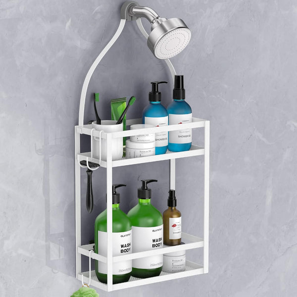 Meangood Shower Caddy 10.4" x 4.5" x 22.04", Hanging Organizer Over Shower Head for Shampoo, Conditioner with Hooks