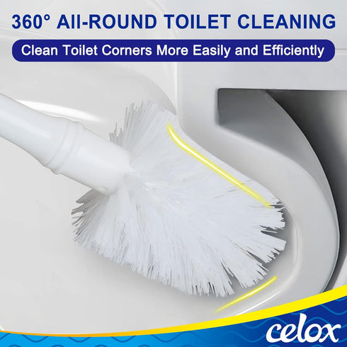 CELOX Toilet Bowl Brush and Holder, Compact Bathroom Cleaning Kit, White, 2 Set
