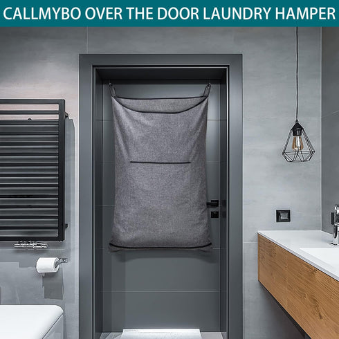 Hanging Laundry Hamper, Over the Door Laundry Bag with Hooks, 36x22 Inch Pop Grey Collector