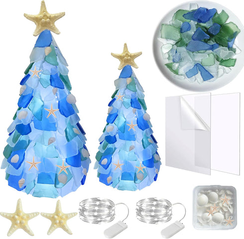 WECKLOM Christmas Tree DIY Kit Sea Glass Pieces for DIY Crafts Christmas Craft