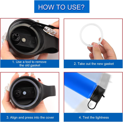 6pcs Silicone Gasket Replacement for DRINCO 14/18/22/32/40/64oz Water Bottles, Straw Lid Seal & Vent Hole Gaskets