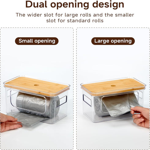 3-Pack Trash Bag Holder,Trash Bag Dispenser with Bamboo Lid, Stackable Acrylic Garbage Bag Dispenser for Under Sink Use