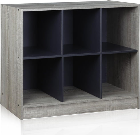Furinno Basic 3x2 Cube Storage Bookcase Organizer with Bins in French Oak Grey/Black