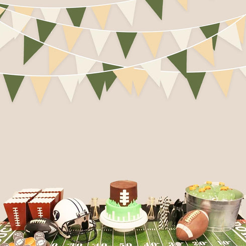 32Ft Sage Green Party Decorations - Olive Green Tan Brown Cream Triangle Flag Fabric Banner for Birthday Wedding Decor