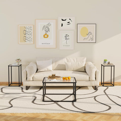 4 15.75 11.81 20.87 Inches, Garden you Glass Side Table, Rectangle End Table with Metal Frame, Modern Bedside Table