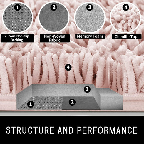 Yimobra U Shaped Toilet Rugs, Luxury Chenille Extra Thick Non-Slip Contour Mat for Bathroom Floor (Pink)