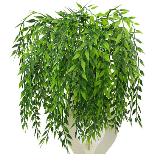 CATTREE Artificial Weeping Willow, Plastic Plants Greenery Leaves, Fake Hanging Vine Faux Ivy Garland, 4 Pack