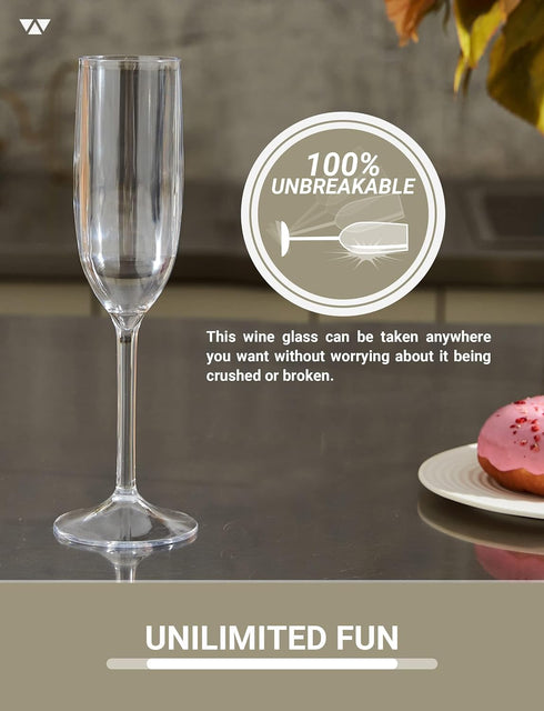 MICHLEY Tritan Champagne Flutes Glassware, Set of 4 Unbreakable Plastic Wine Glasses, 6 oz, Crystal Clear