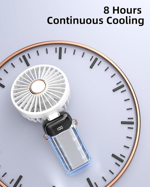 Koonie Portable Handheld Fan, Battery Operated Fan with Base, 8 Hours, Digital Display, 5 Speeds, 90° Adjustable, White