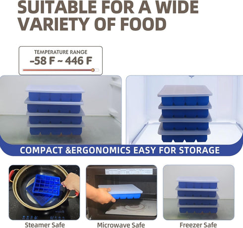 BECOKIT 1 4 Pack) Tbsp Silicone Freezer Molds - Perfect for Storing Garlic, Herbs, Ginger, Pesto, Tomato Paste, Lemon