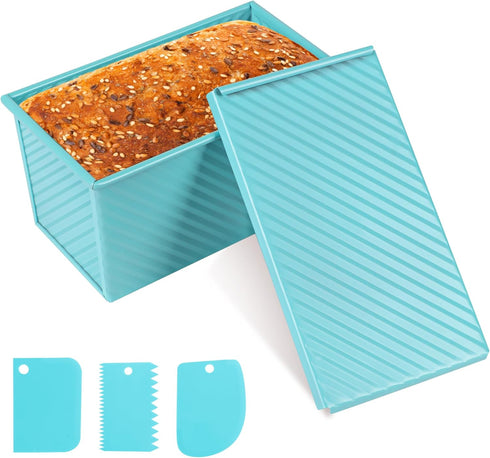 Blue 1LB Dough Capacity Sandwich Bread Loaf Pan, Non-Stick with Dough Scraper Cutter