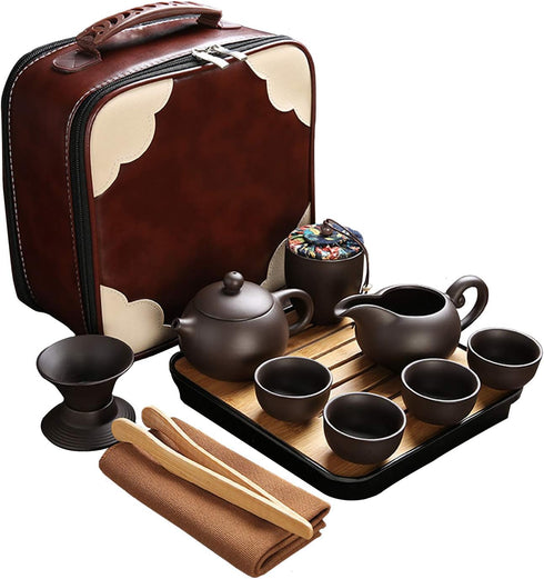 CAISANG Travel Tea Sets 12 PACK Ceramic Teapot, Chinese Tea Pot Cup Set