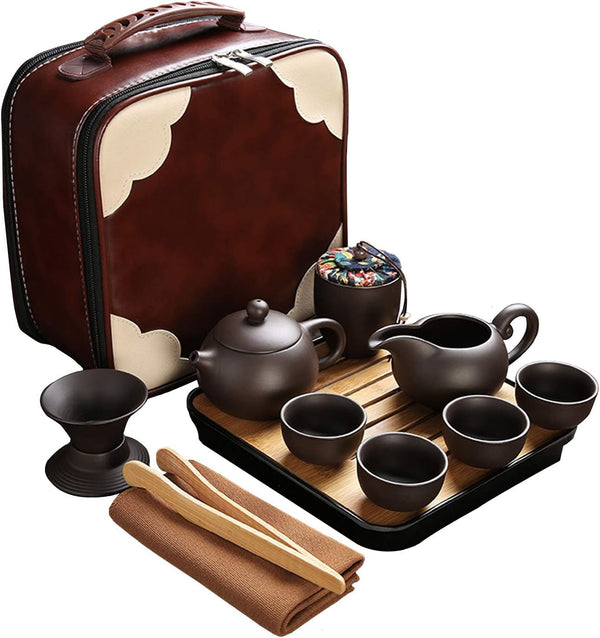 CAISANG Travel Tea Sets 12 PACK Ceramic Teapot, Chinese Tea Pot Cup Set