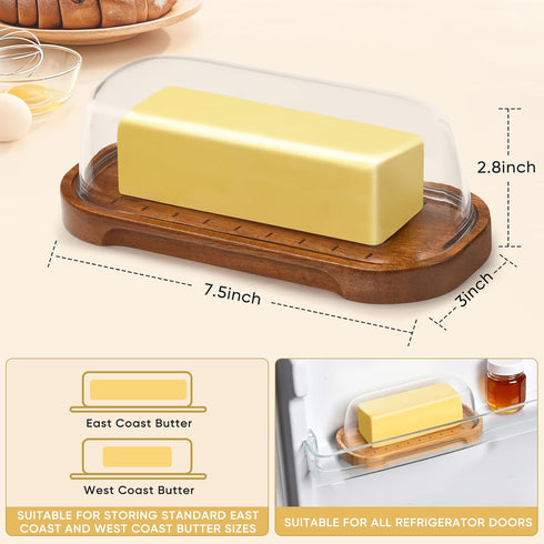 Hekeieon Counter, Butter Dish with Lid, Butter Holder for Bamboo Wood Butter Tray with Lid Fridge, Butter Container