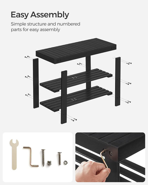 3-Tier 286 lb, 11.3 27.6 17.8 Inches, ULBS04H SONGMICS Shoe Rack Bench, Bamboo Shoe Storage Organizer, Entryway Bench