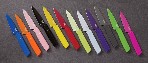 Kuhn Rikon Colori Non-Stick Straight Paring Knife with Safety Sheath, 4 inch Blade in Lemon