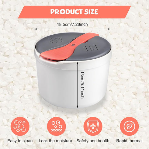 2L Microwave Rice Cooker, 2 Layer Vegetable Steamer with Strainer, Non-Stick Pasta Cooker, Dishwasher Safe