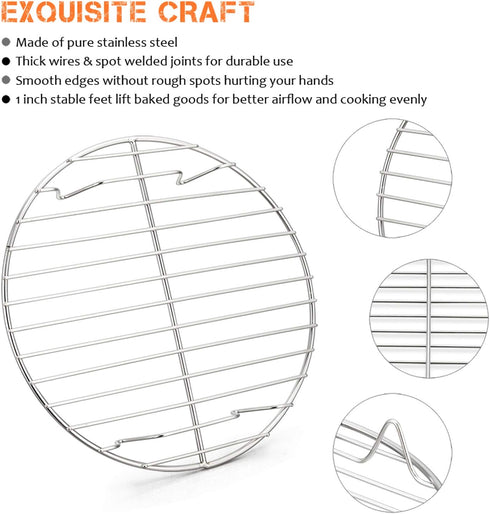E-far 10½ Inch Round Cooling Racks - Stainless Steel Baking Rack Set of 2, Multi-Purpose for Air Fryer, Dishwasher