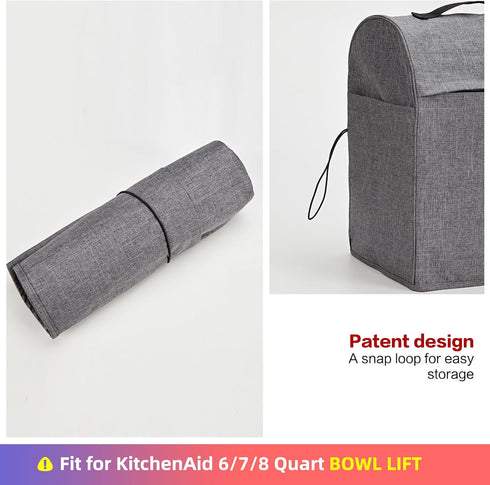 HOMEST Stand Mixer Dust Cover for KitchenAid 6/7/8 Quart Bowl Lift, Grey with Zipper Pocket