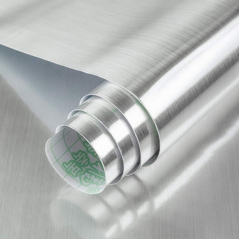 Silver Contact Paper, Thicken Stainless Steel Metallic Waterproof Peel and Stick Wallpaper for Kitchen Cabinets and