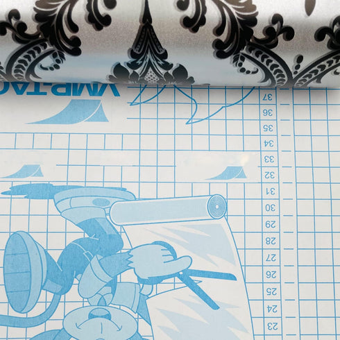Yifely Retro Black Damask Furniture Paper Self-Adhesive Shelf Liner, Light Grey Table Decor Sticker