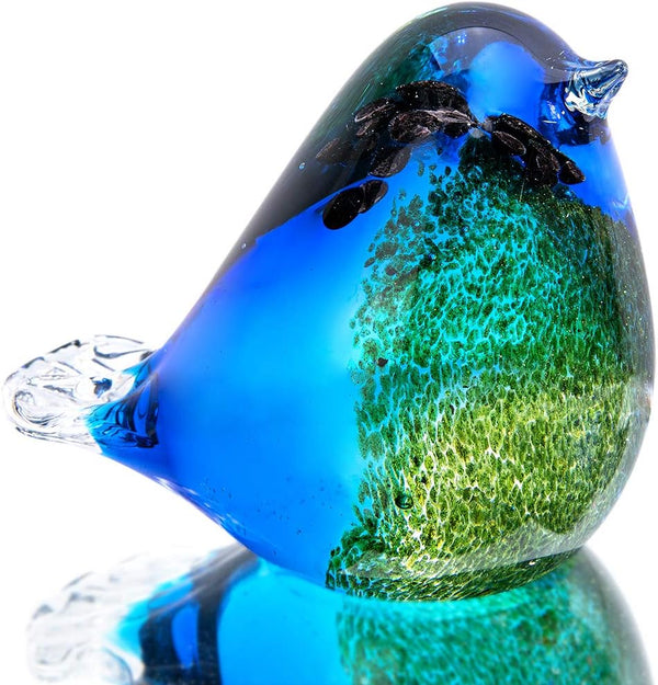 Qf Glass Bird Handmade Blown Glass Figurine, Decorative Ornaments for Home, Blue and Green Paper Weight