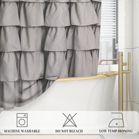 72x72 Inch Handmade Ruffle Shower Curtain Shabby Chic Shower Curtain for Bathroom Soft Cloth Microfiber Bath Curtain