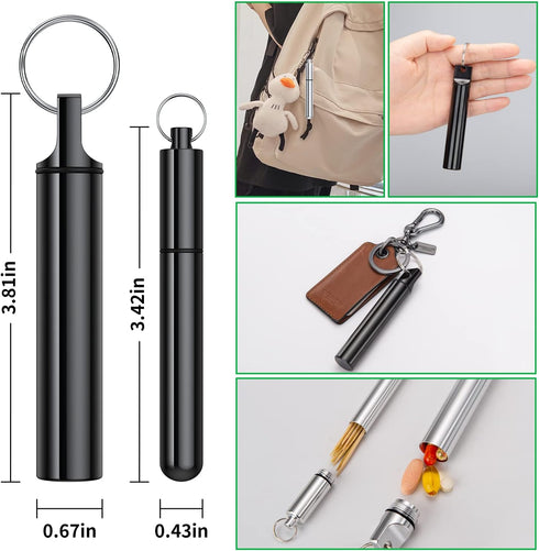 4 Pieces Metal Toothpick Holder, Aluminum Waterproof Case with Keychain, Portable Pocket Toothpick Container, Silver