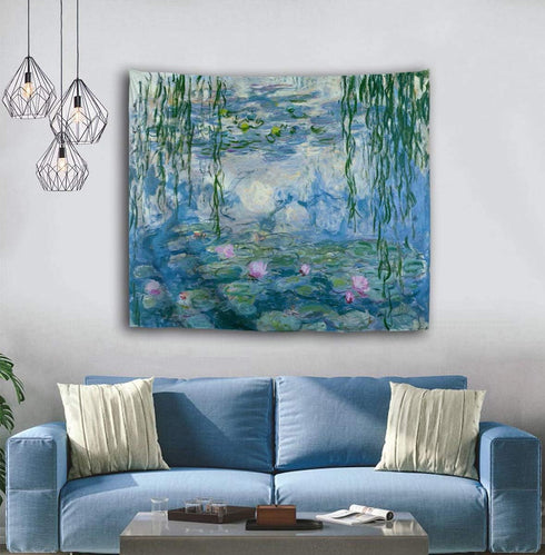 Monet Tapestry Water Lilies Flowers Wall Hanging Art, Home Decor for Living Room Bedroom, 60 x 40 Inches