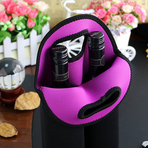 Hipiwe Wine Carrier Tote Bag Two Bottle Insulated Neoprene Wine/Water Bottle Holder for Travel with Secure Carry Handle