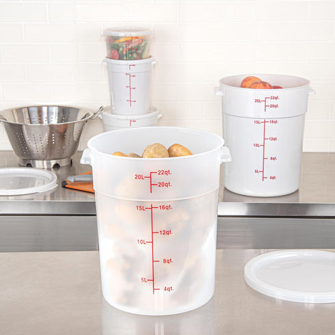 Restaurantware-Met Lux 22 Quart Food Storage Container - Translucent Storage Container with Red Volume Markers