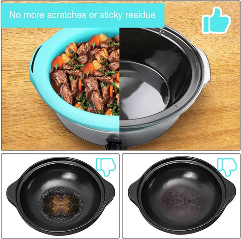 ChefAid Slow Cooker Liners, 100% Silicone Reusable Insert Accessories for 6-8 Quart Slow Cookers, Food Safe (Grey-Mint)