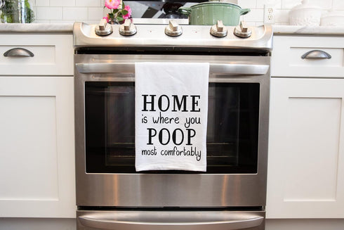 Handmade Funny Bathroom Towel, 100% Cotton Funny Flour Sack Hand Towel for Bath, 28x28 Inch Gift (Home is Where...)