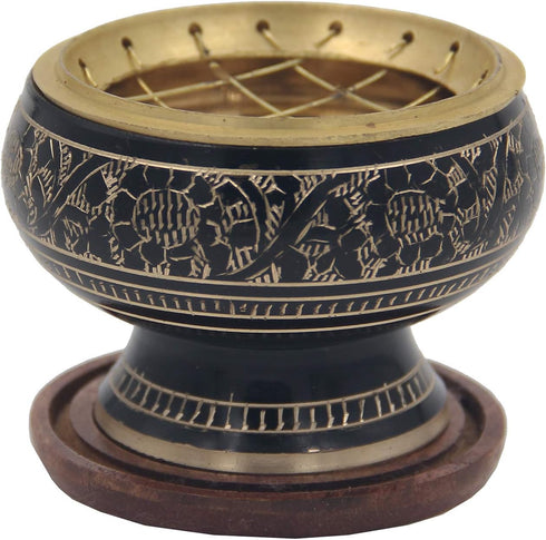 DharmaObjects Charcoal Incense Burner, Decorated Brass