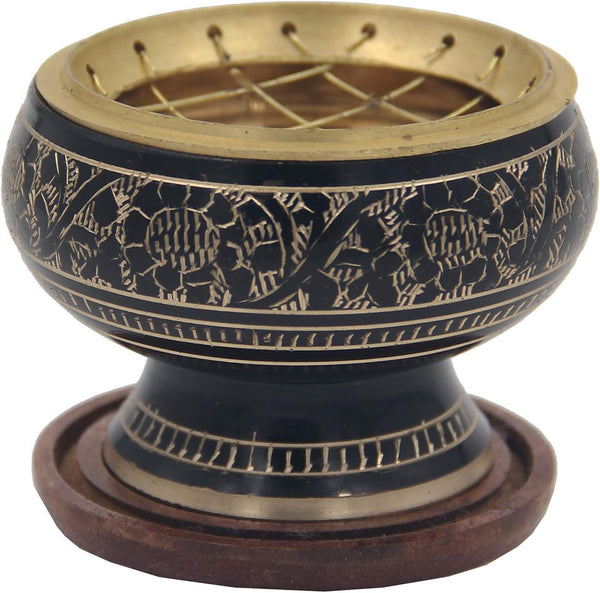 DharmaObjects Charcoal Incense Burner, Decorated Brass
