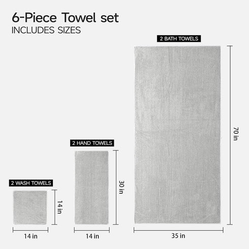 Set 6 35"x70" 100% 2 2 2 REDKISS Ultra Soft Bath Towels of Large | Microfiber, Highly Absorbent & Quick Dry | Grey