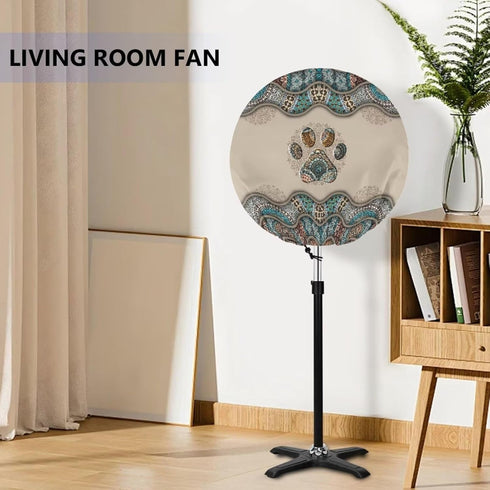Boho Paw Print Industrial Fan Cover, Waterproof & Dustproof for 24" High Velocity Heavy Duty Drum Fan