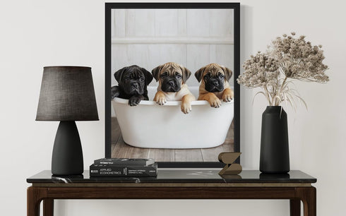 156C 11 14 inches, Mastiff in Bathtub Wall Art Print Poster, Dog Lover Puppy Nursery Bathroom Puppies Decor Posters