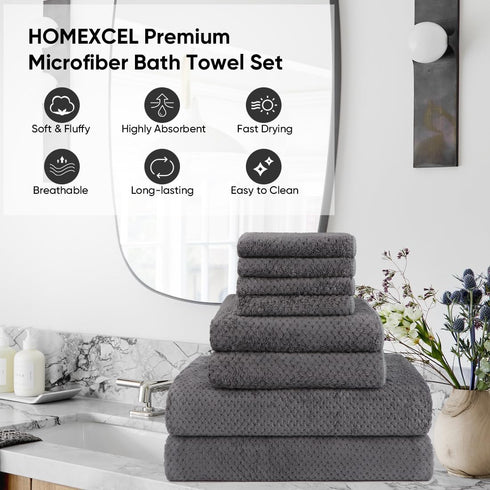 8 Set, 2 2 4 HOMEXCEL Piece Bath Towel Microfiber Bathroom Towel - Bath Towels, Hand Towels, and Wash Cloths, Super